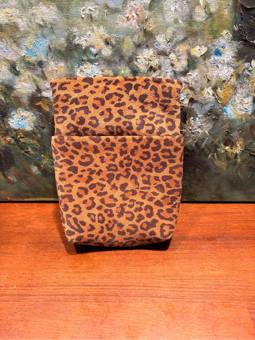 Leopard Print Fabric Pouch - Brown and Black